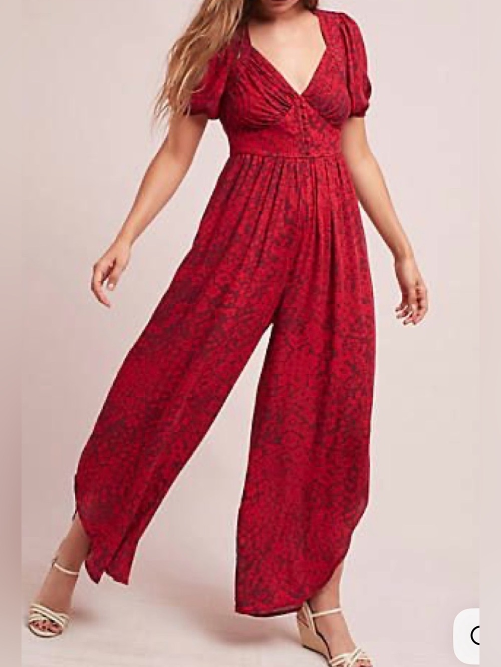 Maeve Red Floral V-Neck Wide-Leg Jumpsuit